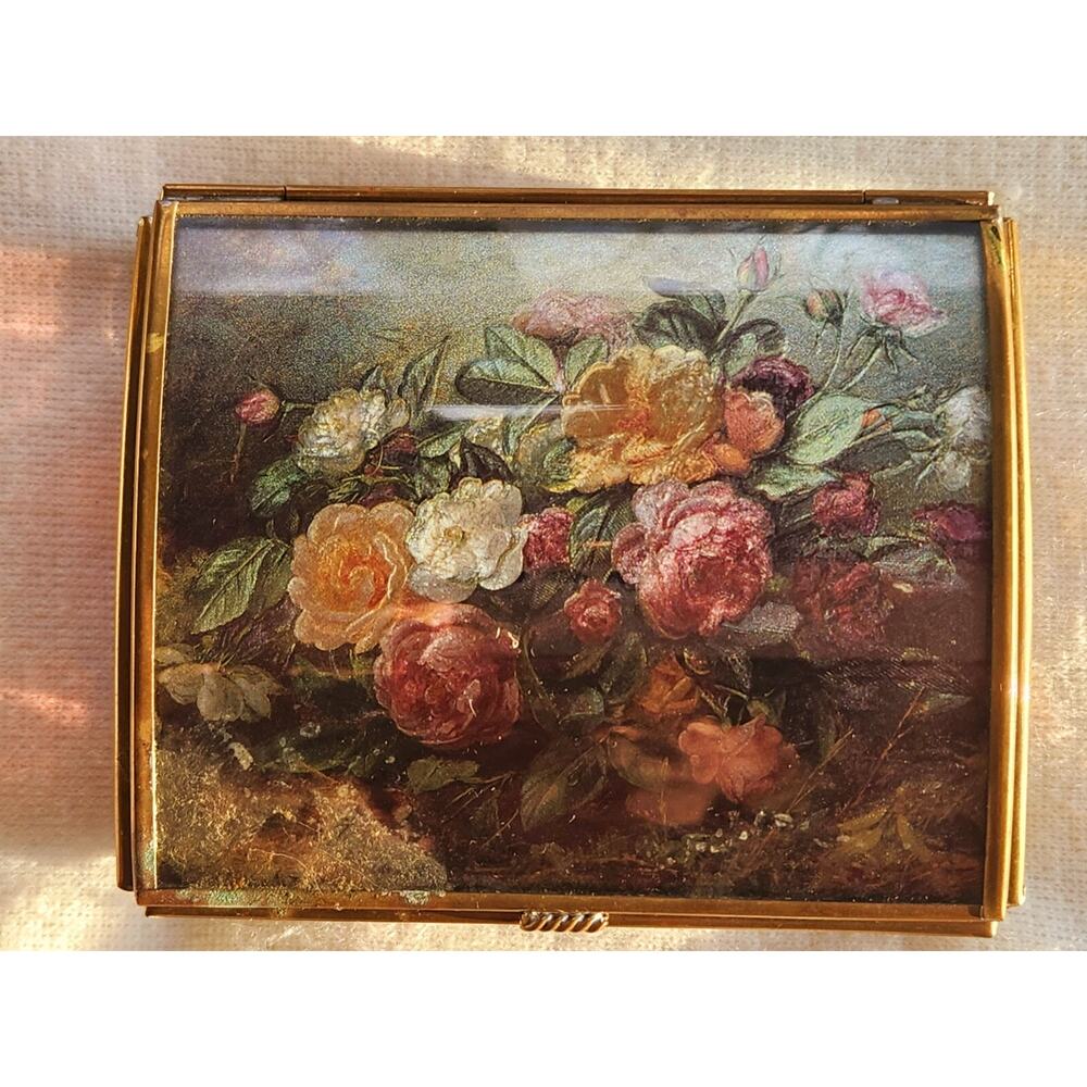 Enesco Glass Brass Music Box Roses “Minuet”Valentine Jewelry Trinket VTG C Video